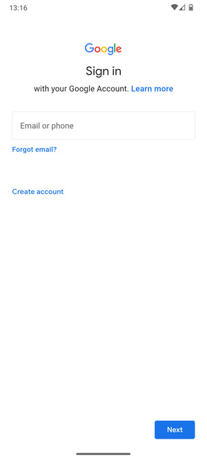 Enter your Gmail address and select Next