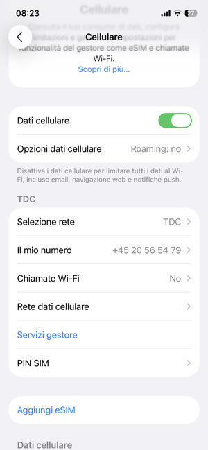 Scorri e seleziona Aggiungi eSIM