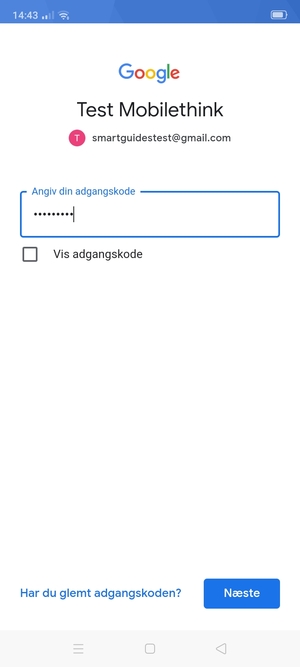 Indtast din adgangskode og vælg Næste