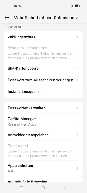 Scrollen Sie und wählen Sie  SIM-Kartensperre