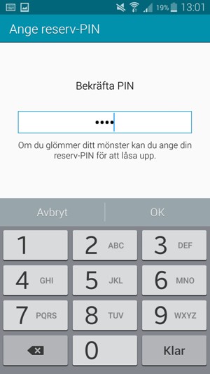 Bekräfta din Reserv-PIN och välj OK