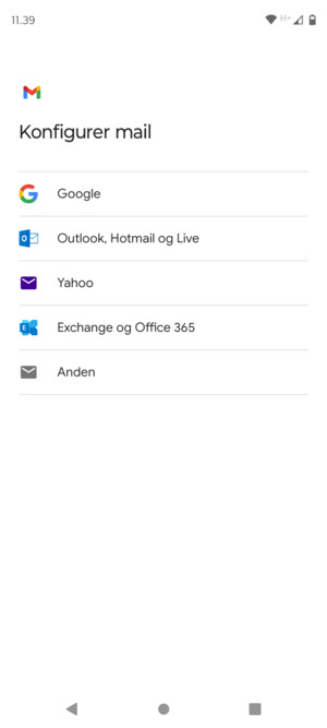 Vælg Exchange og Office 365