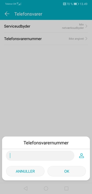 Indtast Telefonsvarernummer og vælg OK