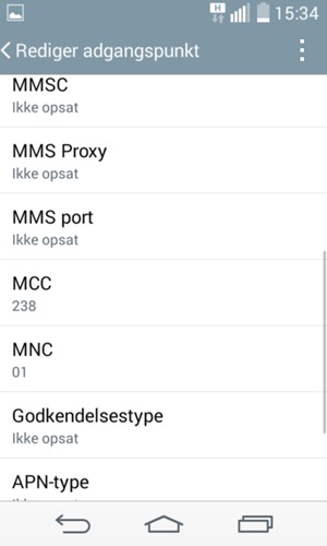Scroll ned og indtast internet-oplysninger