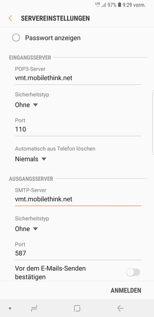 Schalten Sie Vor den E-Mails-Senden bestätigen aus und wählen Sie ANMELDEN