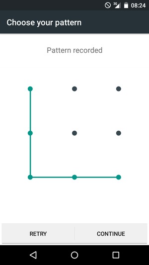 Draw an unlock pattern and select CONTINUE