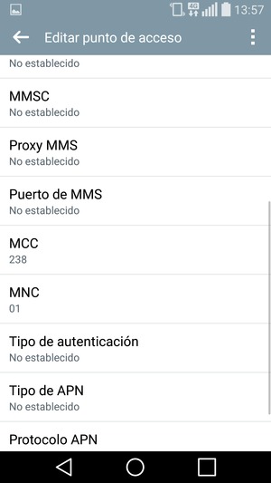 Desplácese hacia abajo e introduzca la información MMS
