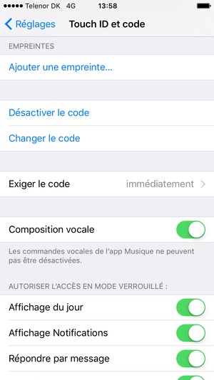 Sélectionnez Changer le code