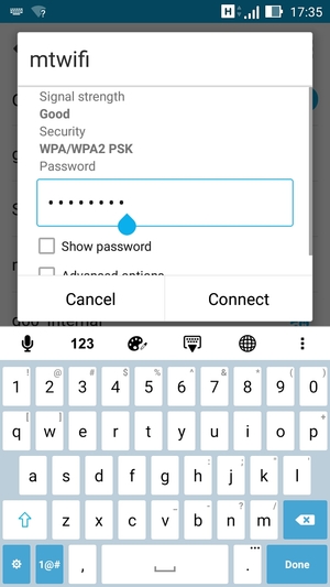 Enter the Wi-Fi password and select CONNECT