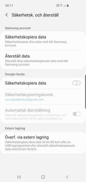 Aktivera Säkerhetskopiera data