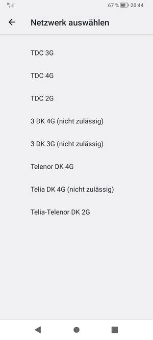 Wählen Sie einen Netzbetreiber von der Liste
