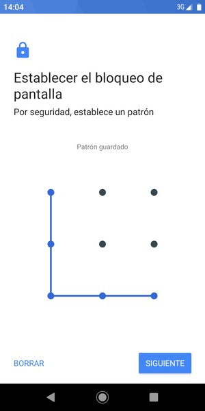 Dibuje un patrón de desbloqueo y seleccione SIGUIENTE