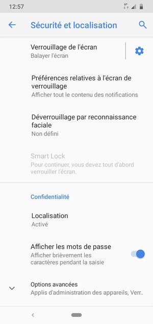 Faites défiler et sélectionnez Options avancées