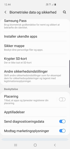 Scroll til og vælg Andre sikkerhedsindstillinger