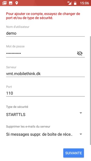 Sélectionnez Type de sécurité