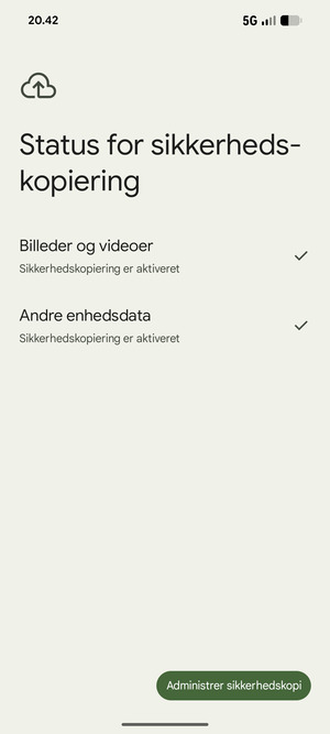 Vælg Administrer sikkerhedskopi