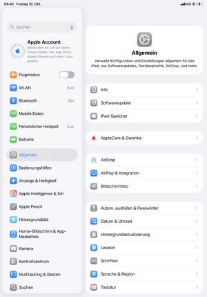 Wählen Sie Allgemein und Softwareupdate