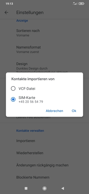 Wählen Sie SIM-Karte und OK