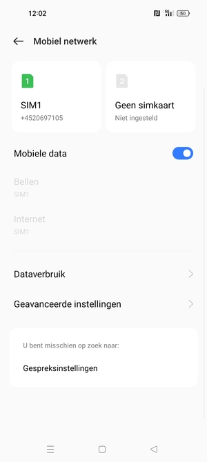 Selecteer SIM1 of SIM2