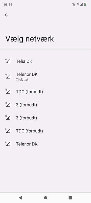 Vælg en netværksudbyder fra listen