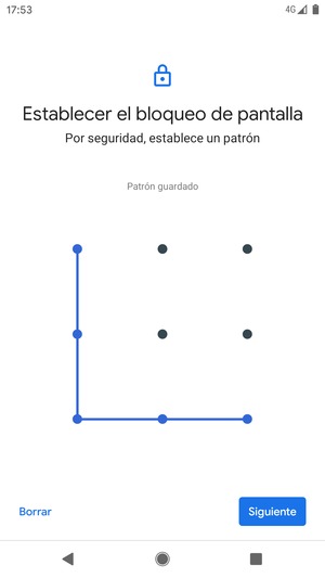 Dibuje un patrón de desbloqueo y seleccione Siguiente