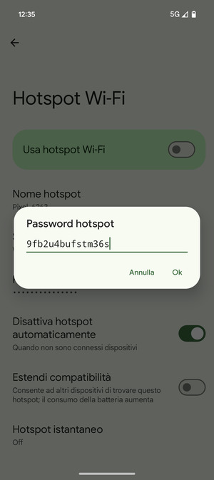Inserisci una password dell'hotspot Wi-Fi di almeno 8 caratteri e seleziona OK