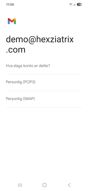 Velg Personlig (POP3) eller Personlig (IMAP)