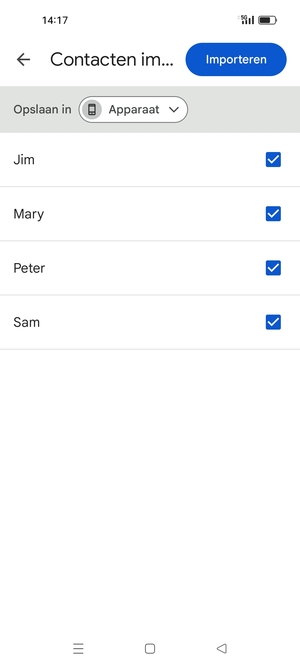 Selecteer de v knop