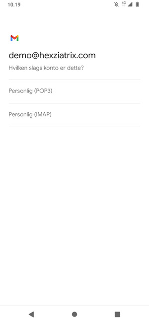 Vælg Personlig (POP3) eller Personlig (IMAP)