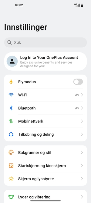 Velg Tilkobling og deling