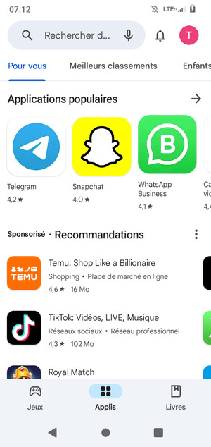Sélectionnez la barre de Recherche