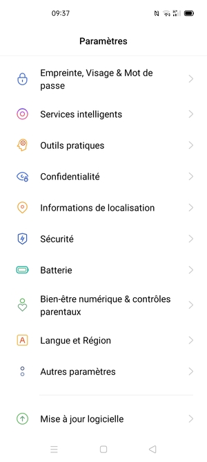 Pour activer votre écran de verrouillage, allez dans le menu Paramètres et sélectionnez Empreinte, Visage & Mot de passe
