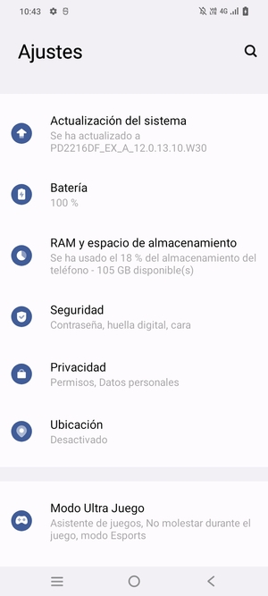 Desplácese y seleccione Actualización del sistema