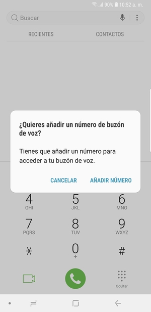 Si el correo de voz no está configurado, seleccione AÑADIR NÚMERO