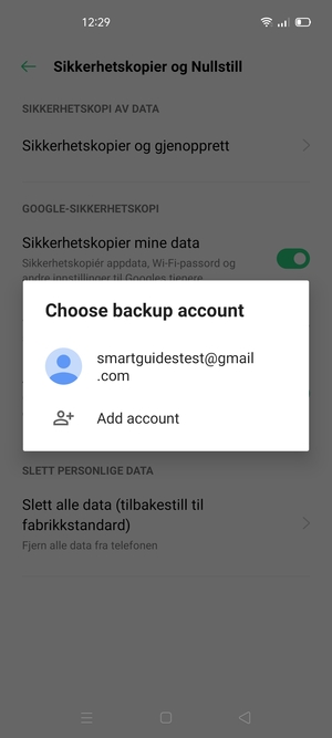 Velg sikkerhetskopi-kontoen din