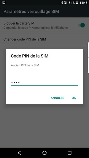 Saisissez votre Ancien code PIN de la SIM et sélectionnez OK