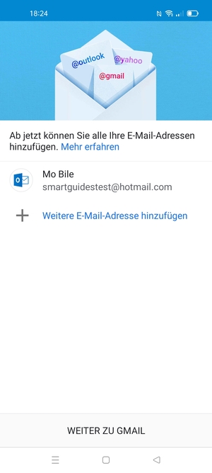 Wählen Sie WEITER ZU GMAIL