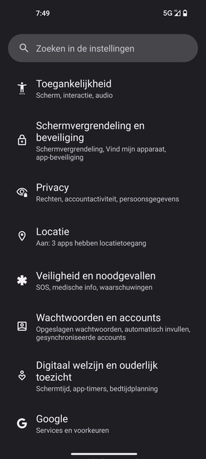 Scroll naar en selecteer Locatie