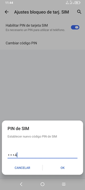 Introduzca su Nuevo código PIN de SIM y seleccione OK