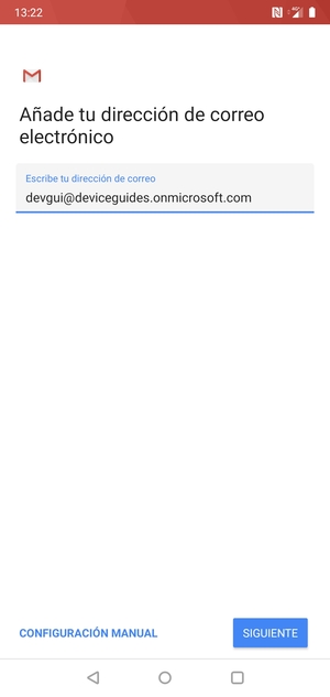 Introduzca su Dirección de correo electrónico y seleccione CONFIGURACIÓN MANUAL