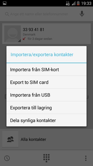 Välj Importera från SIM-kort