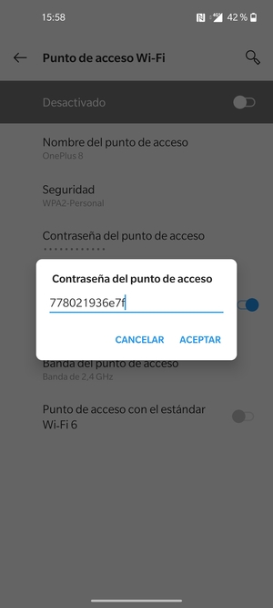 Introduzca una contraseña de punto de acceso Wi-Fi de al menos 8 caracteres y seleccione ACEPTAR
