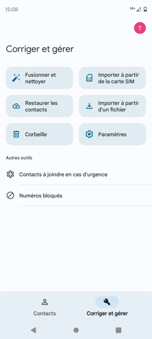 Sélectionnez Importer à partir de la carte SIM