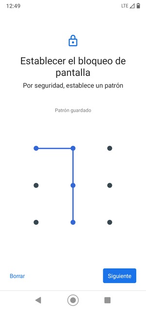 Dibuje un patrón de desbloqueo y seleccione Siguiente