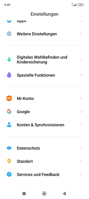 Scrollen Sie und wählen Sie Konten & Synchronisieren