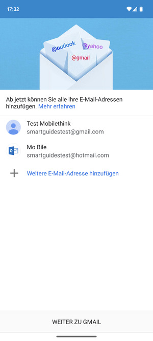 Wählen Sie WEITER ZU GMAIL