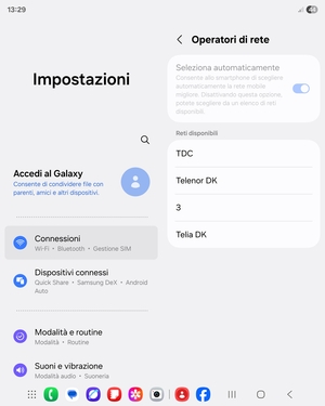 Seleziona un operatore di rete dall'elenco