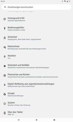 Scrollen Sie und wählen Sie Sicherheit