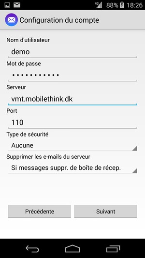 Saisissez votre Nom d'utilisateur et l'adresse du serveur entrant. Sélectionnez Suivant