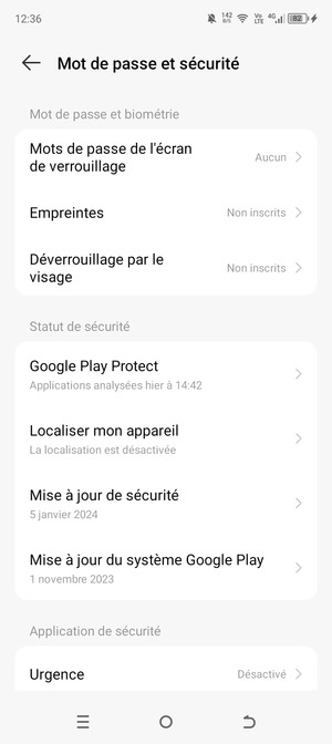Sélectionnez Mots de passe de l'écran de verrouillage